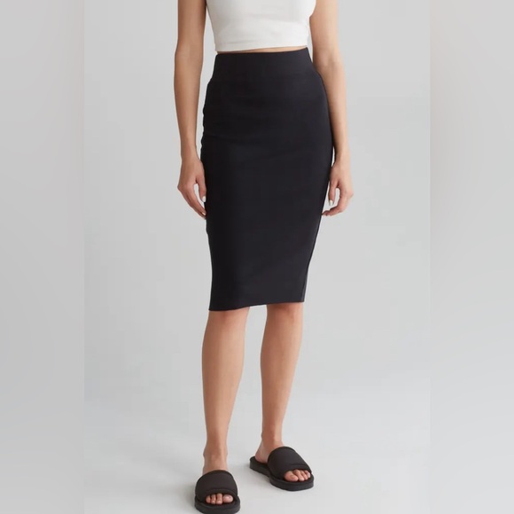NWT James Perse Rib Midi Pencil‎ Skirt in Black Sz 1 Small $150 - Picture 1 of 4